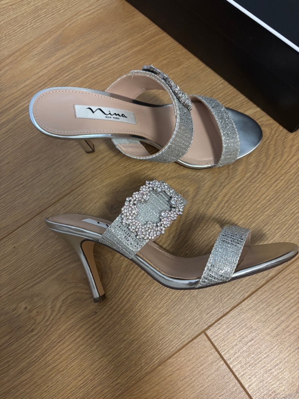Nina Silver Crystal Embellished Strappy Heels mint condition, worn once